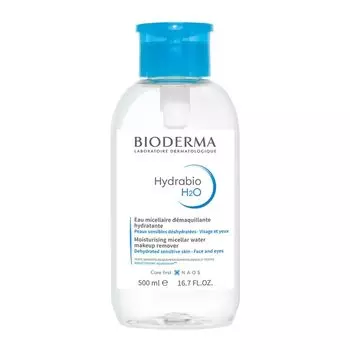 Bioderma Hydrabio H2O One Hand Push Pump 500 мл Средство для умывания лица, очищающая вода для чувствительной сухой кожи, без добавления красителя, без этилового спирта