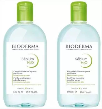 Bioderma Sebium H2O Очищающая вода 500 мл x 2 флакона набор