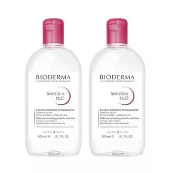 Bioderma Sensibio H2O Мицеллярная вода для снятия макияжа 2 упаковки для чувствительной кожи, 500 мл, 2 шт.