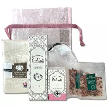 BioMedi Набор для ухода за кожей Moist Rose Bouquet Полотенце для ванны из органического хлопка Сделано в Подарок День подарка (Универсальное мыло и ароматизатор, соль, Имабари) мамин