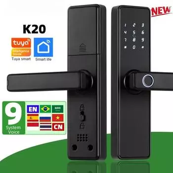 Биометрический дверной замок с отпечатком пальца K20, бытовой умный электронный дверной замок с приложением Tuya/картой IC/паролем/ключом разблокировки