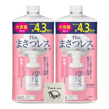 Biore The Face Пенящееся очищающее средство для лица Deep Moist Dry Masatsuless Сменный блок большой емкости 700 мл Набор из 2 штук Оригинальный логотип Kunutonn Бонус в комплекте +