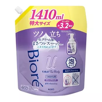 Biore u Biore u The Body Тип пены Глубокая прозрачная Травяной свежий аромат Сменный блок 1410 мл Крем-пена с высокосмазывающим эффектом Мыло для тела Свежая формула белый