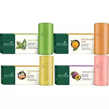 Biotique МЫЛО ДЛЯ ТЕЛА С МАСЛОМ МИНДАЛЯ 150 ГМ, ОСВЕЖАЮЩЕЕ МЫЛО ДЛЯ ТЕЛА ГИМАЛИЙСКОЕ 150 ГМ, АПЕЛЬСИНОВОЕ ВОССТАНАВЛИВАЮЩЕЕ МЫЛО ДЛЯ ТЕЛА 150 ГМ И ПЕТРУШКОВОЕ ВОССТАНАВЛИВАЮЩЕЕ МЫЛО ДЛЯ ТЕЛА 150 ГМ