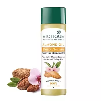Biotique Almond Oil Deep Cleanse Очищающее очищающее масло для лица и глаз для снятия макияжа для нормальной и сухой кожи, 120 мл