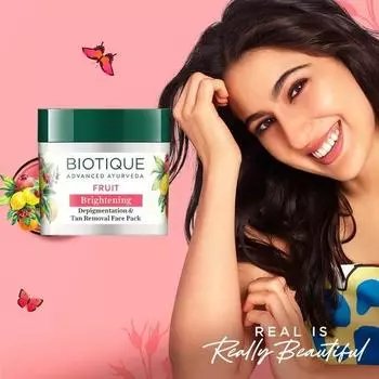 Biotique Fruit Brightening Depigmentation and Tan Removal Face Mask | Маска для удаления загара для всех типов кожи | 100% растительные экстракты | 75 г
