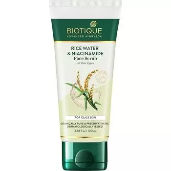 Biotique Rice Water & Niacinamide Deep Cleanse Gel Face Scrub для более гладкой, сияющей и яркой кожи | Glass Skin | Очищает поры | Для мужчин и женщин - 100 мл
