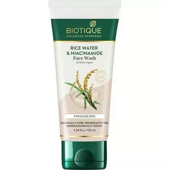 Biotique Rice Water & Niacinamide Gel Face Washing Удаляет излишки жира и уменьшает недостатки кожи | Glass Skin | Для мужчин и женщин - 100 мл