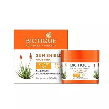 Biotique Sun Shield Aloe Vera 30+ Spf UVB Солнцезащитный ультразащитный крем для лица для нормальной кожи, 50 г, упаковка 1 шт.