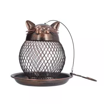 Bird Feeder Metal Mesh Wild Bird Feeder Courtyard Garden Decoration Hanging Retro Kitten Shaped