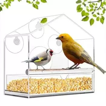 Bird Feeder Transparent Food Dispenser House Outdoor Window Birdfeeder Water for Finches Chickadees