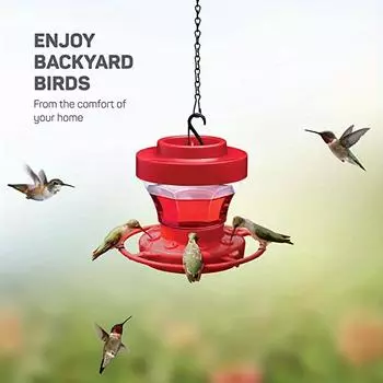 Bird feeder with 8 hanging feeding ports, detachable hummingbird feeder, suitable for outdoor garden and courtyard bird feeders красный