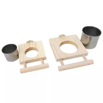 Bird Feeding Cup Cage Hanging Parrot Feeder Stainless Steel Food Water Bowls with Platform Perch for African Greys Budgies