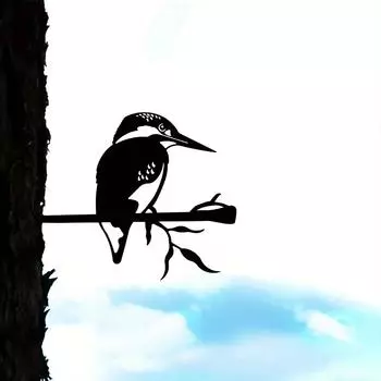 Силуэт птицы из железа - стильное украшение сада и двора с деревянным колом для дизайна наружной ограды бежевый