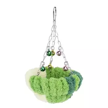 Bird Nest Warm Cozy Soft Plush Cute Look Bell Pendant Parrot Breeding Nest Bed Hanging Swing for Hom Small, Deep Green