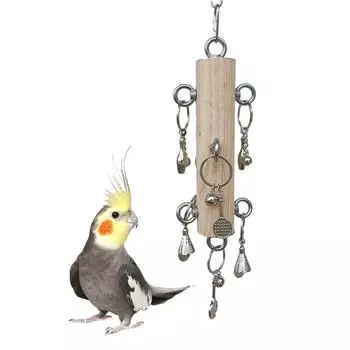 Bird Tearing Puzzle Toy Bird Cage Chewing Toy Wood Perch with Metal Rings for Small Medium Bird Birdcage Enrich Toy