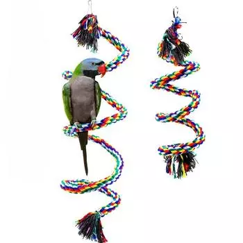 Bird Toy Spiral Cotton Rope Chewing Bar Parrot Swing Climbing Standing Toys with Bell Bird Supplies Parrots Climbing Toys