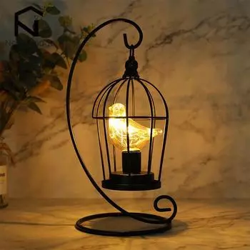 Birdcage Decorative Table Lamp Battery Operated Cordless Accent Light with Warm White Fairy Lights Bird Bulb for Home Decor