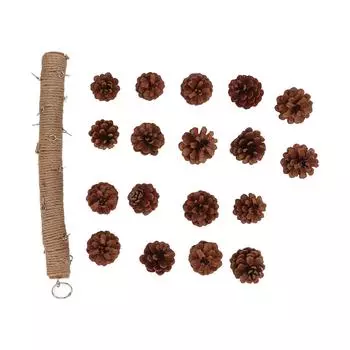 Birds Bite Toy Wooden Pine Cone Hanging Parrots Beak Grinding Toy with Metal Hook for Cage40cm Large