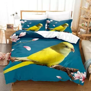 Birds Duvet Cover Set 3D Print Wild Animals Theme Parrot Series Polyester Comforter Cover King for Kids Boys Girls Bedding Set 70x133cm 2pcs