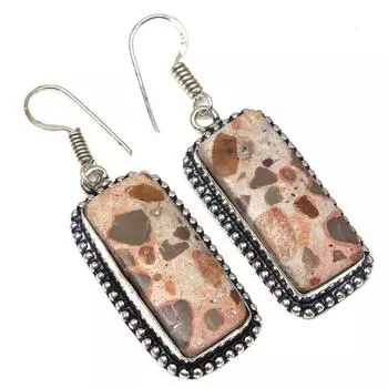 Серебряные серьги ручной работы с драгоценными камнями из яшмы «птичий глаз» 1,5 дюйма