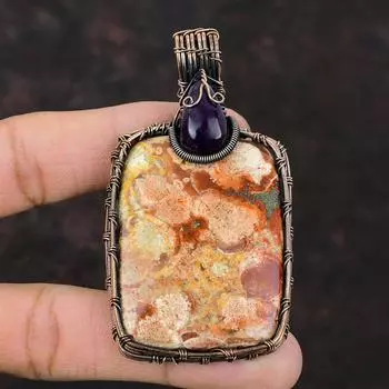 Birds Eye Jasper Pendant Copper Wire Wrapped Pendant Handmade Jewelry African Amethyst Pendant Copper Jewelry For Gift Real Gemstone Pendant