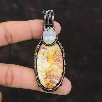 Birds Eye Jasper Pendant Copper Wire Wrapped Gemstone Pendants Rainbow Moonstone Pendant Handmade Copper Wire Wrap Jewelry Anniversary Gift