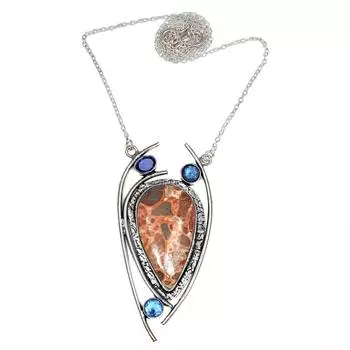 Birds Eye Jasper Tanzite Mother s Day Antique Silver Jewelry Necklace 20 in