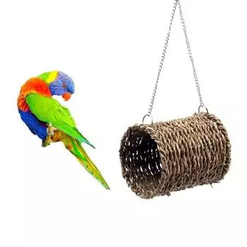 Birds Nest Bird Cage Natural Grass Egg Cage Bird House Outdoor Decorative Weaved Hanging Parrot Nest Pet Bedroom XS