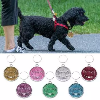 Бирка для собак, привлекательная кошачья морда, бирка для ошейника для домашних животных, прочная выгравированная табличка, идентификационная бирка для собаки, товары для домашних животных серебряный