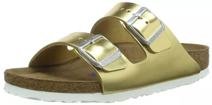Birkenstock Arizona Metallic Leather Belt Sandal in Metallic Gold 38 Women s Two-Strap (Size (24.5cm))