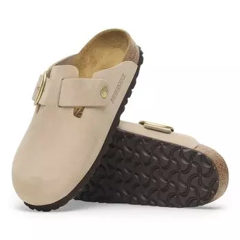 Birkenstock Boston Big Buckle Clog Nubuck Regular EU40 Sandals, Leather, Width, Beige, Unisex, 1028003, Sandcastle, (26.0cm)