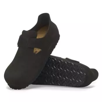 Birkenstock London Клоги Замша и Обычный и Размер 43 Черные Туфли, Кожа, Ширина, Черный, Унисекс, Мужские Женские, (EU28.0см), 1028103,