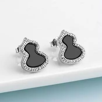 Бирманские серьги из нефрита и тыквы, серебро 925 пробы, амулеты, талисманы, китайские серьги-гвоздики, амулет, черный резной драгоценный камень, ювелирные изделия для женщин, натуральный