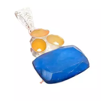 Бирманский сапфир, драгоценный камень сапфир, кулон из стерлингового серебра 925 пробы 2,17 дюйма AH-5302 2.17 жёлтый