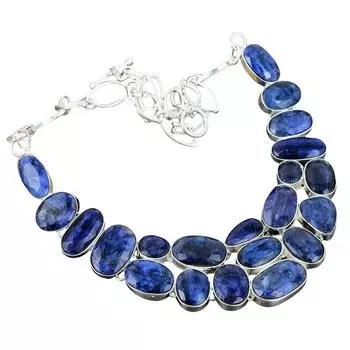 Бирманский синий сапфир драгоценный камень ручной работы из стерлингового серебра 925 пробы сапфировое ожерелье 925 пробы штампованный драгоценный камень Бирманский синий сапфир ожерелье для подарка 18 синий