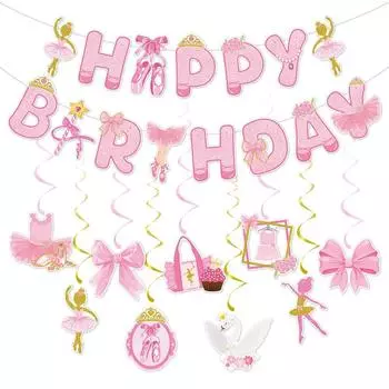 Birthday Ballet-themed Party Set Birthday Party Background Flag Raising Ballet Spiral Pendant