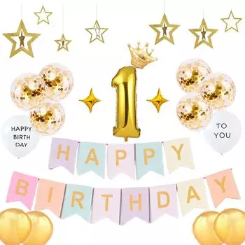 Birthday Decoration 1st Year Celebration Decorative Macaron Garland HAPPY BIRTHDAY Balloon Set Birthday Decoration Party Decoration Boys Girls Crown