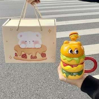 Birthday Gift Cute Mugs, Cartoon Hamburger, Water Cup, Meaningful Christmas Gifts Boyfriend Girlfriend, Sisters Minority 50ml