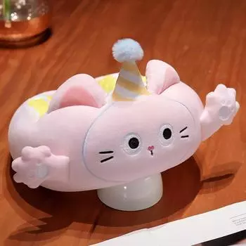 Birthday Hat Cute Pink Cat Cartoon Design Portable Pillow Neck Pillow For Travel Pink Cat