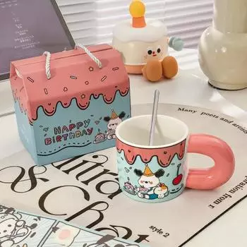 Birthday Party Ceramic Water Cup Souvenir High Pretty Mug Gift Box Cute Couple Cup Gift 301-400ml