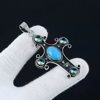 Бирюза Спящей красавицы, драгоценный камень голубой топаз, серебро 925 пробы ручной работы, ожерелье из натуральной бирюзы, ожерелье из бирюзы, подарок для нее 2.55 бирюзовый