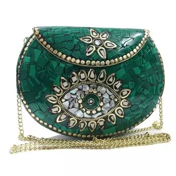 Бирюзовая каменная мозаика металлическая сумка античный этнический свадебный клатч индийский кошелек вечерний клатч женская сумка