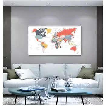 Бирюзово-розовая настенная картина для гостиной, домашний декор, карта мира, печать плакатов, счастливые цвета, настенная живопись на холсте, коралловый, синий, желтый 21cm30cm NoFrame