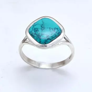 Бирюзовое кольцо из серебра 925 пробы с подушкой, женское кольцо с подушкой из драгоценных камней Handamde 4 бирюзовый