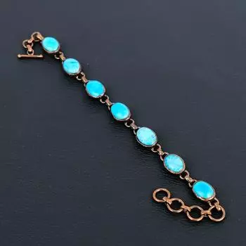 Бирюзовые драгоценные камни, медь, гальванопластика, ювелирные изделия с регулируемой цепочкой, браслет ручной работы на День памяти 8 Inches With Adjustable синий
