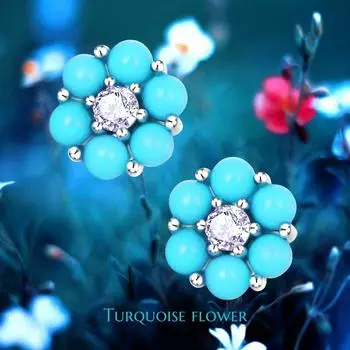 Бирюзовые маленькие серьги-гвоздики, экзотические этнические серьги Wind Fold из серебра 925 пробы для женщин зелёный