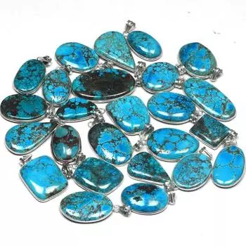 Бирюзовые подвески, натуральные бирюзовые драгоценные камни, подвески ручной работы, ожерелье для женщин, оптовая партия, винтажные ювелирные изделия в стиле бохо с подвесками Free Size синий