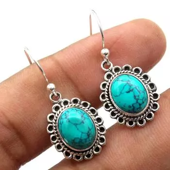 Бирюзовые серьги из стерлингового серебра 925 пробы, ювелирные изделия ручной работы, женские серьги с подвесками бирюзовый