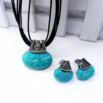 Бирюзовые серебряные серьги в стиле ретро, ожерелья, аксессуары для женщин